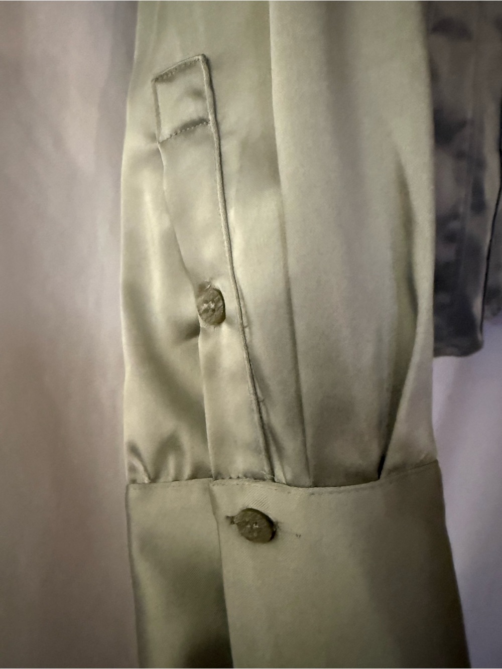 ZARA Y2K Sage Green Cinched Waist Long Sleeve Satin Button Front Blouse Size M - Picture 5 of 8